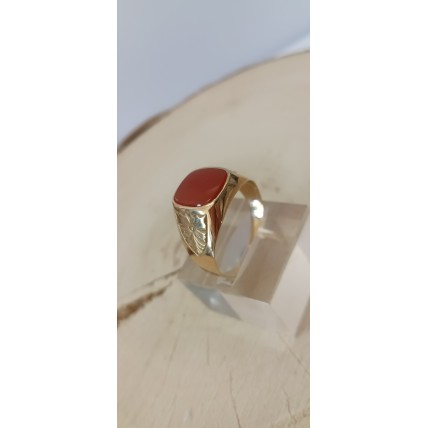 Δαχτυλίδι Χρυσό Ανδρικό 14K  με καπουσόν καφέ (RI526)